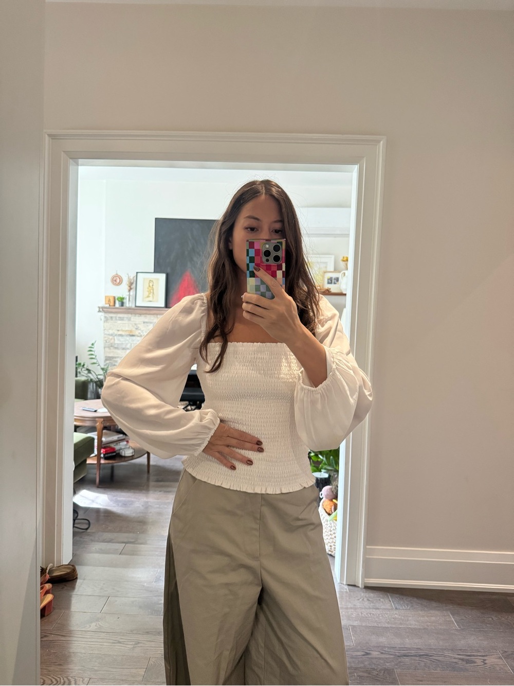 Abercrombie White Smocked Puff-Sleeve Women's Top